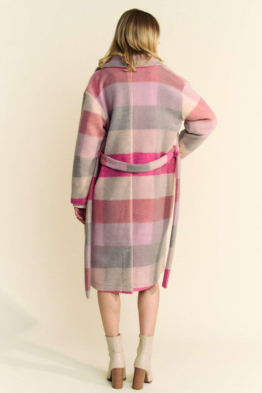 Davi & Dani Tied Color Block Collared Neck Coat