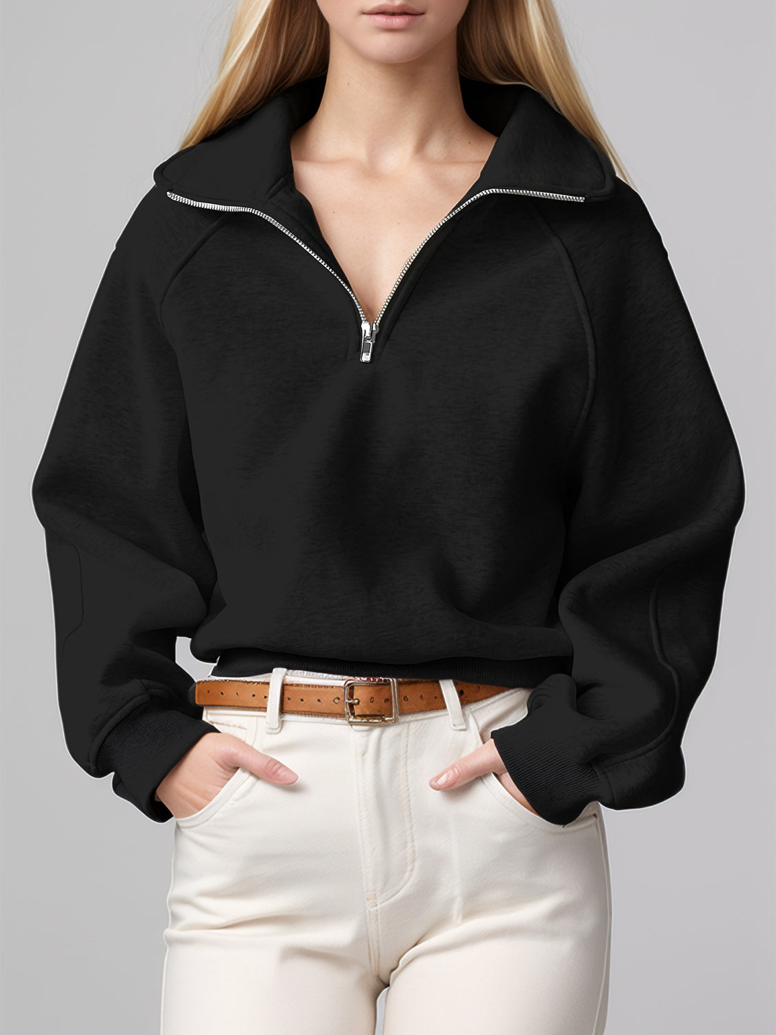 Black Zip-Up Long Sleeve Sweatshirt