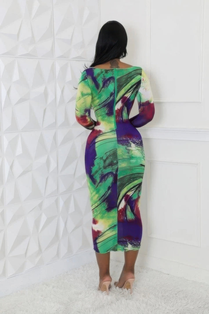 Vibrant Touch Round Neckline Stretch Dress