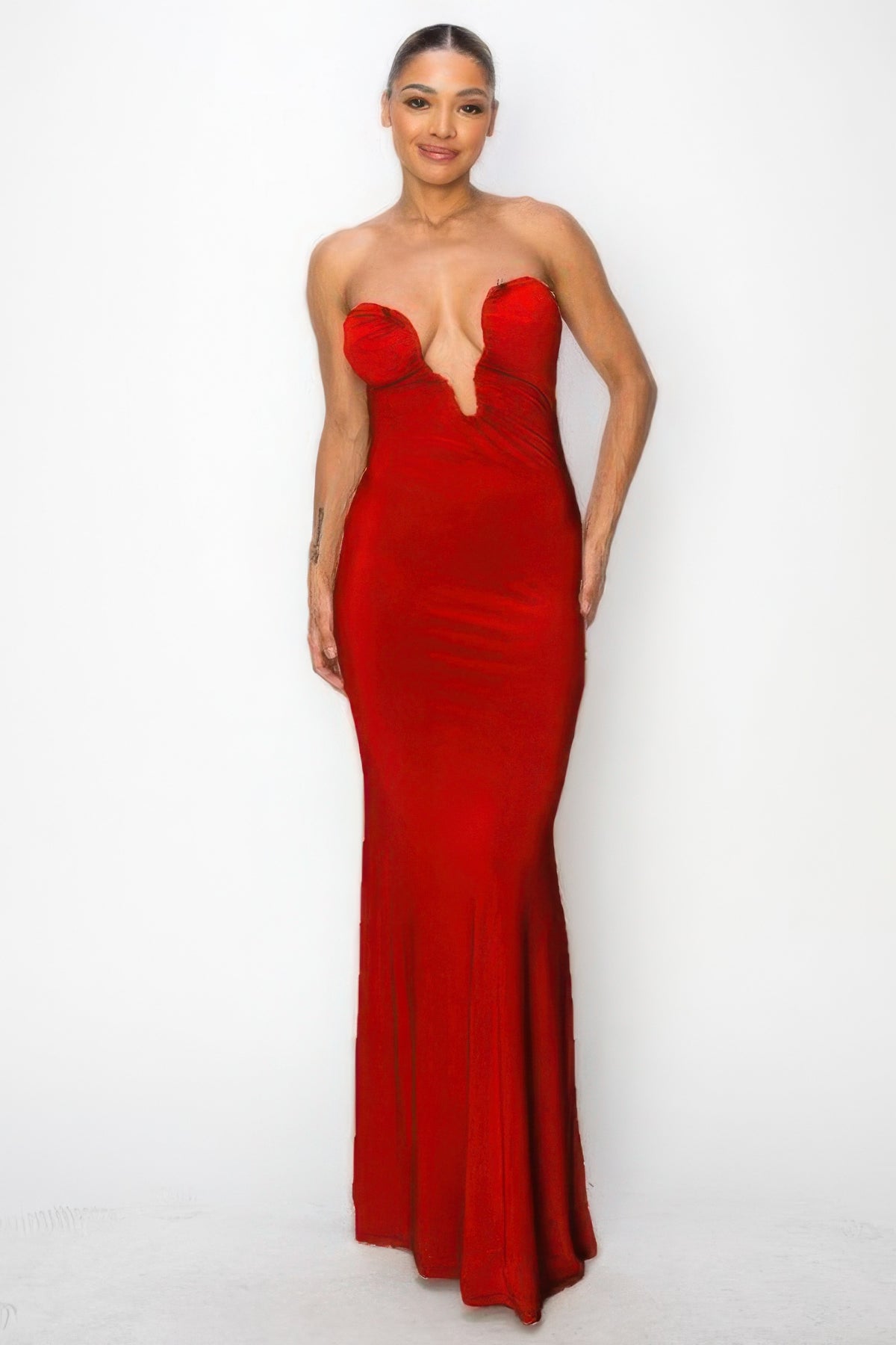 Deep Red Glitter Ity Tube Maxi Dress