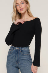 Black Long Sleeve Off Shoulder Sweater