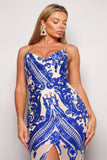 Blue Spaghetti Strap Art Deco Sequins Maxi Dress