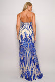 Blue Spaghetti Strap Art Deco Sequins Maxi Dress