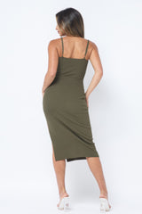 Army Green Side Slit Cami Dress