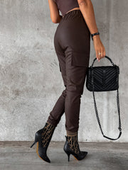 Faux Leather Drawstring Pants with Pockets