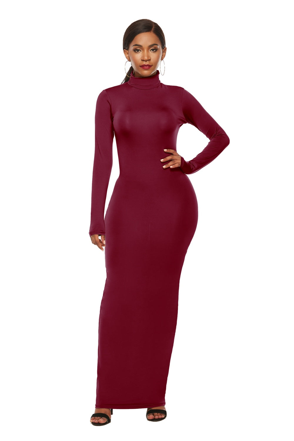 Mock Neck Long Sleeve Maxi Slim Dress