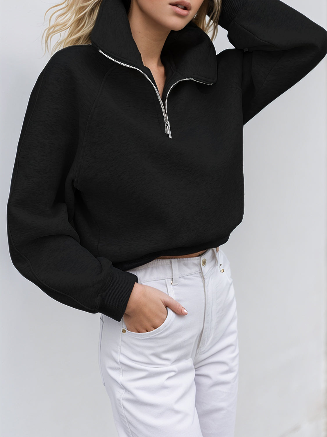 Black Zip-Up Long Sleeve Sweatshirt