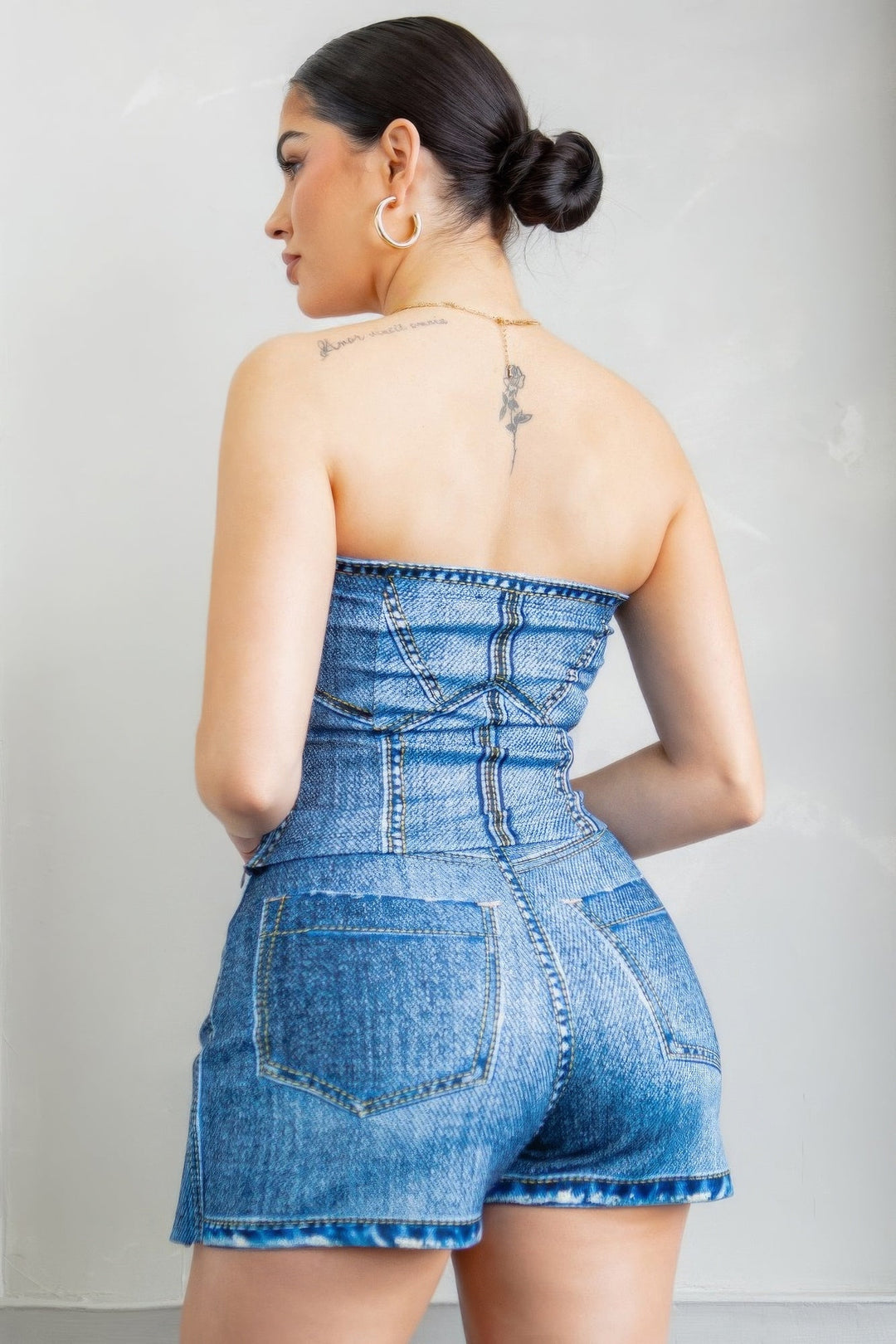 Denim Effect Corset Top & Bottom Set - GirlSavvi