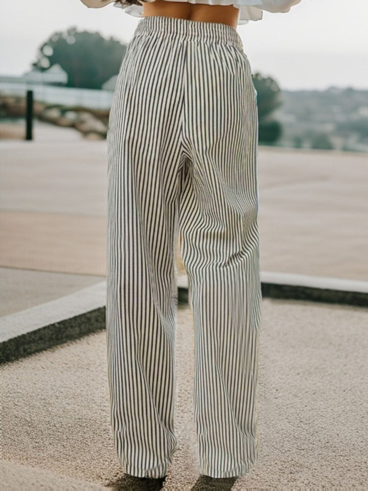 Drawstring Striped Elastic Waist Pants - GirlSavvi