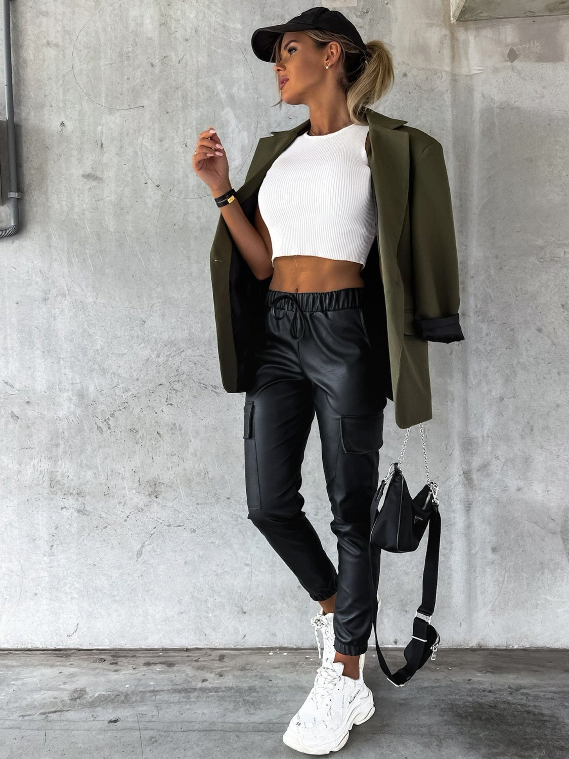 Faux Leather Drawstring Pants with Pockets