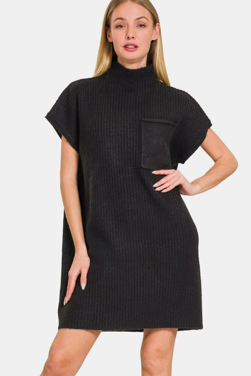 Zenana Short Sleeve Sweater Mini Dress