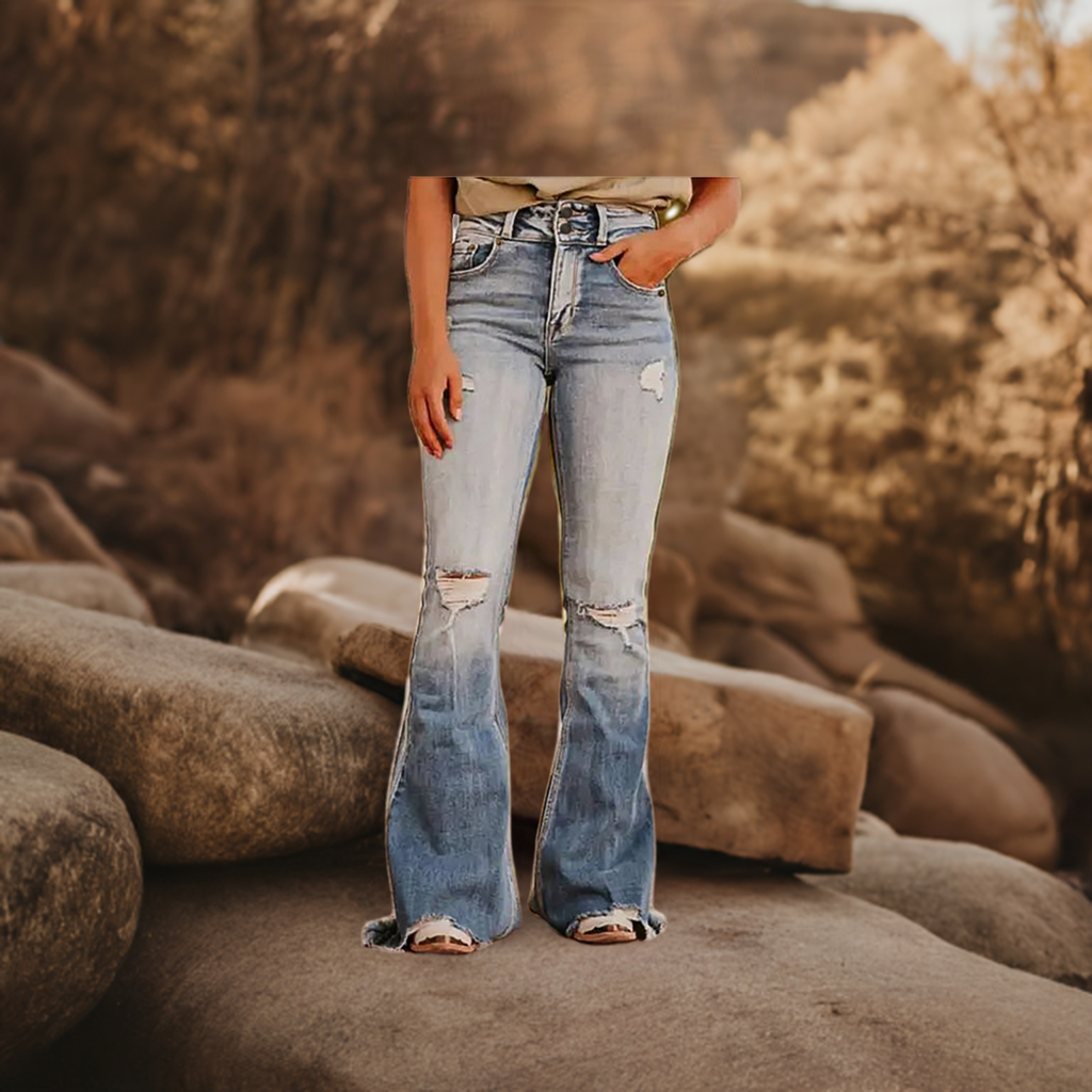 Distressed Raw Hem Bootcut Jeans