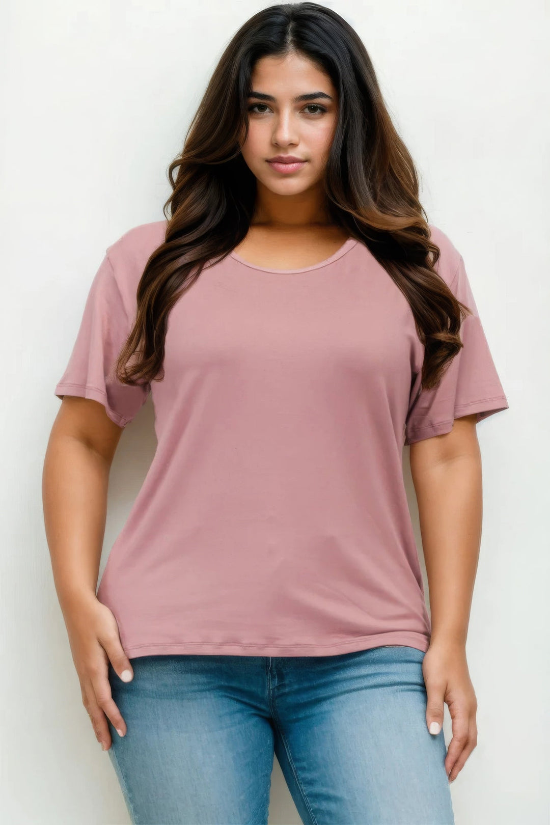 Plus Size Basic Short Sleeve T - shirt - GirlSavvi