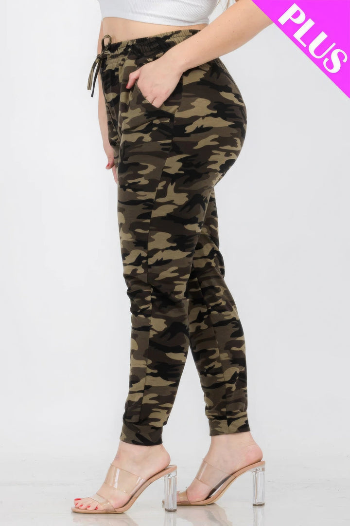 Plus Size French Terry Camo Print Joggers - GirlSavvi