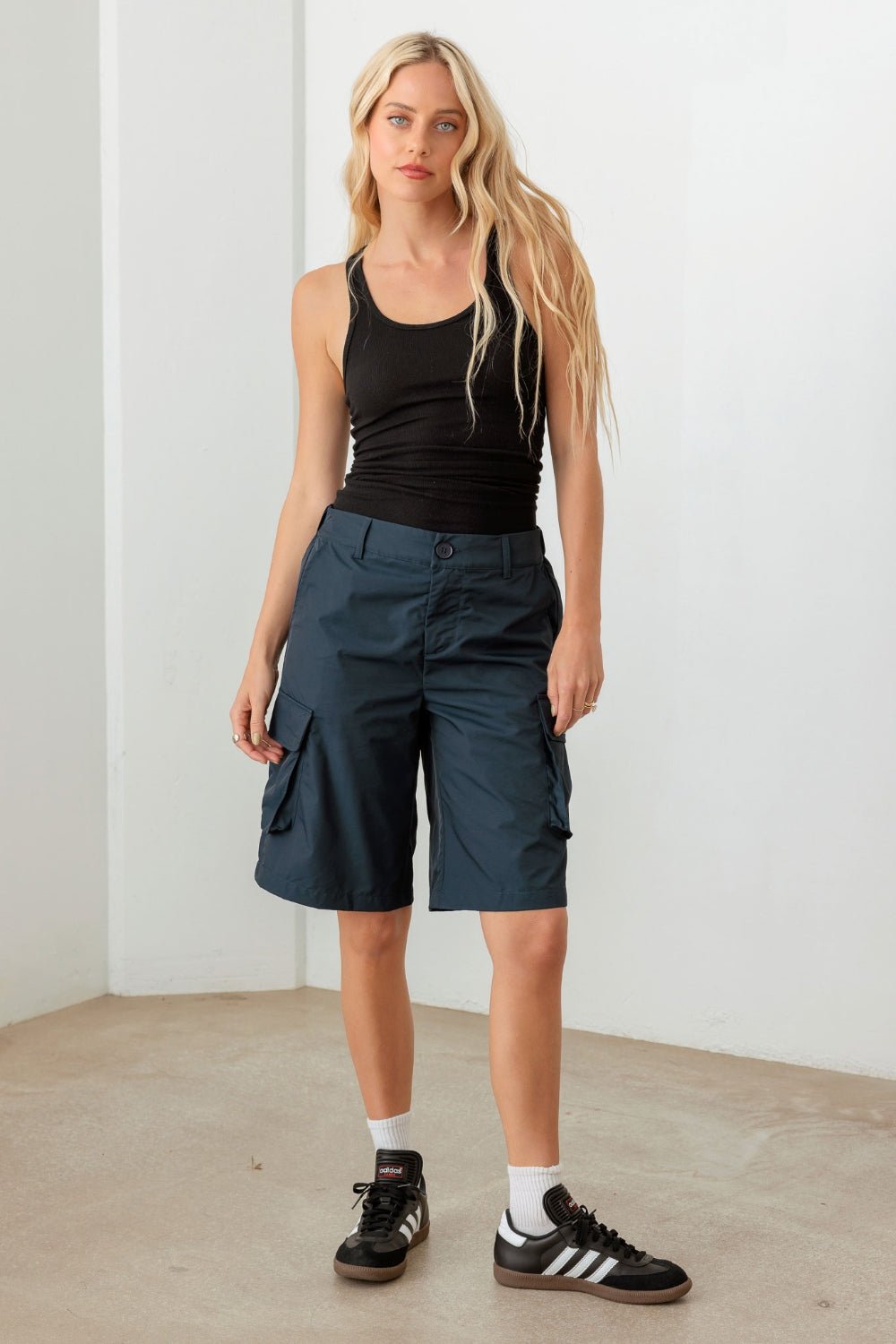 Tasha Apparel Navy Cargo Bermuda Shorts - GirlSavvi