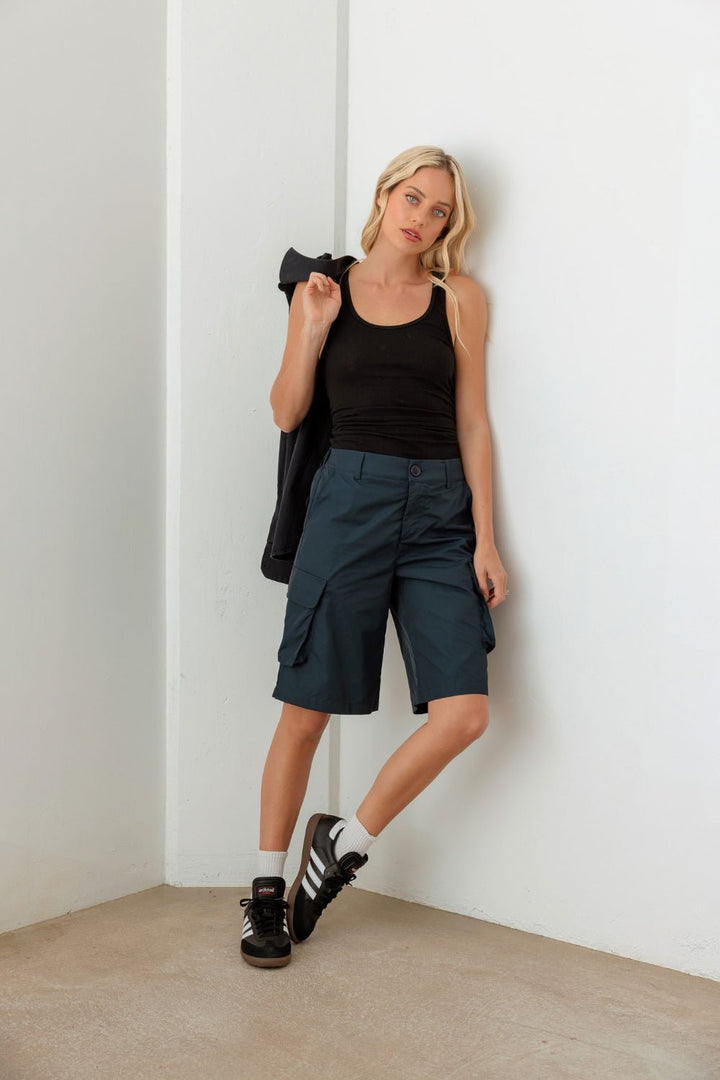 Tasha Apparel Navy Cargo Bermuda Shorts - GirlSavvi