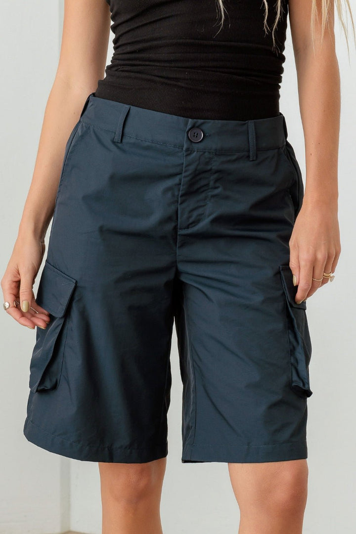 Tasha Apparel Navy Cargo Bermuda Shorts - GirlSavvi