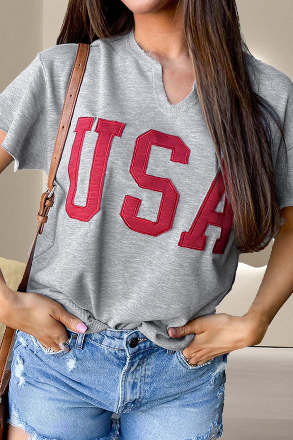 USA Notched Short Sleeve T - Shirt - GirlSavvi