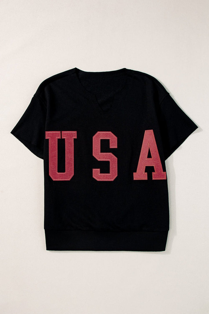 USA Notched Short Sleeve T - Shirt - GirlSavvi