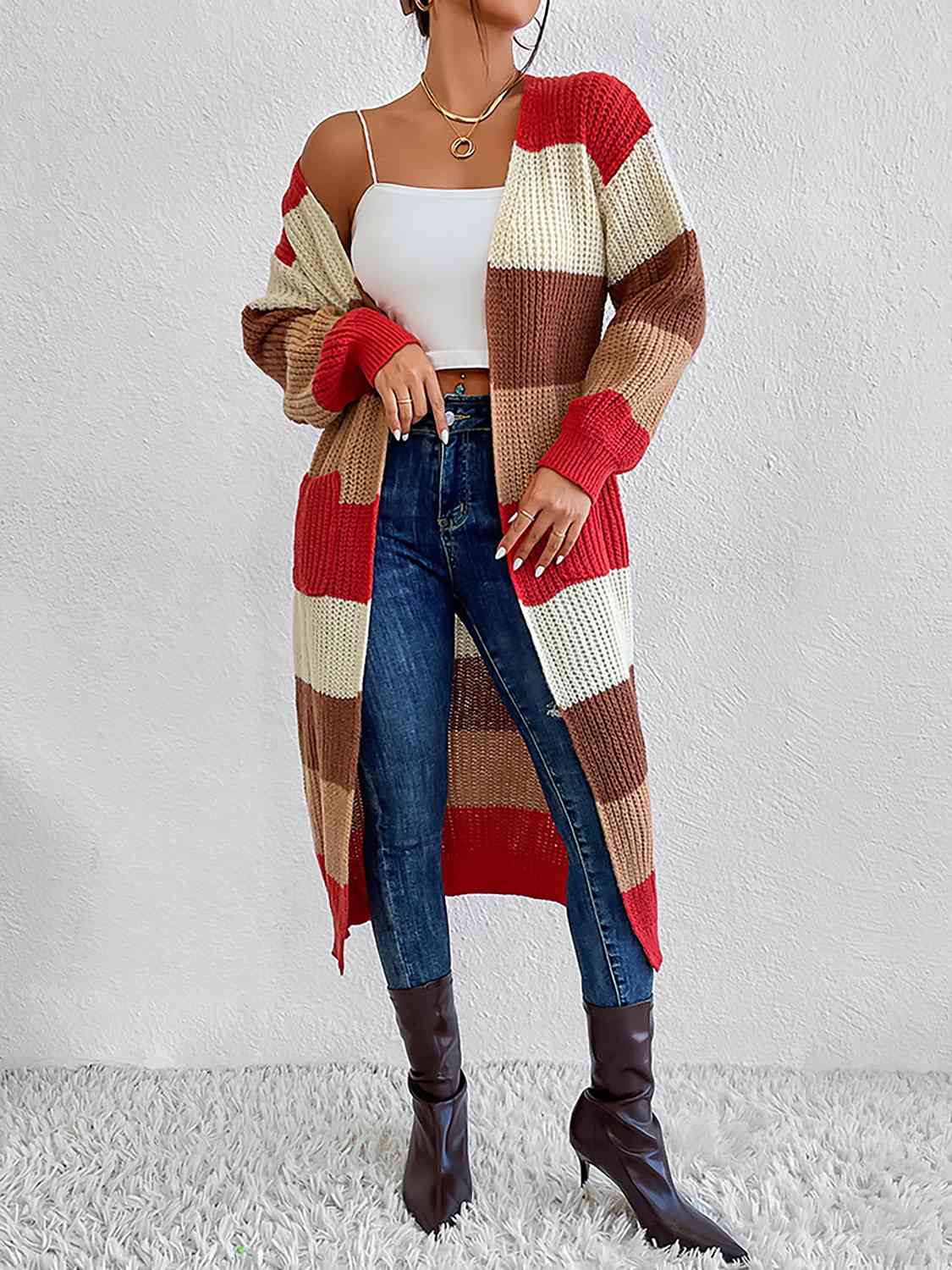 Women's Color Block Open Front Cardigan - GirlSavvi