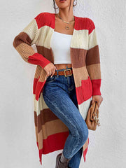 Women's Color Block Open Front Cardigan - GirlSavvi