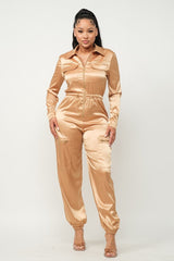 Women’s Front Zipper Pockets Top And Pants Jumpsuit - GirlSavvi