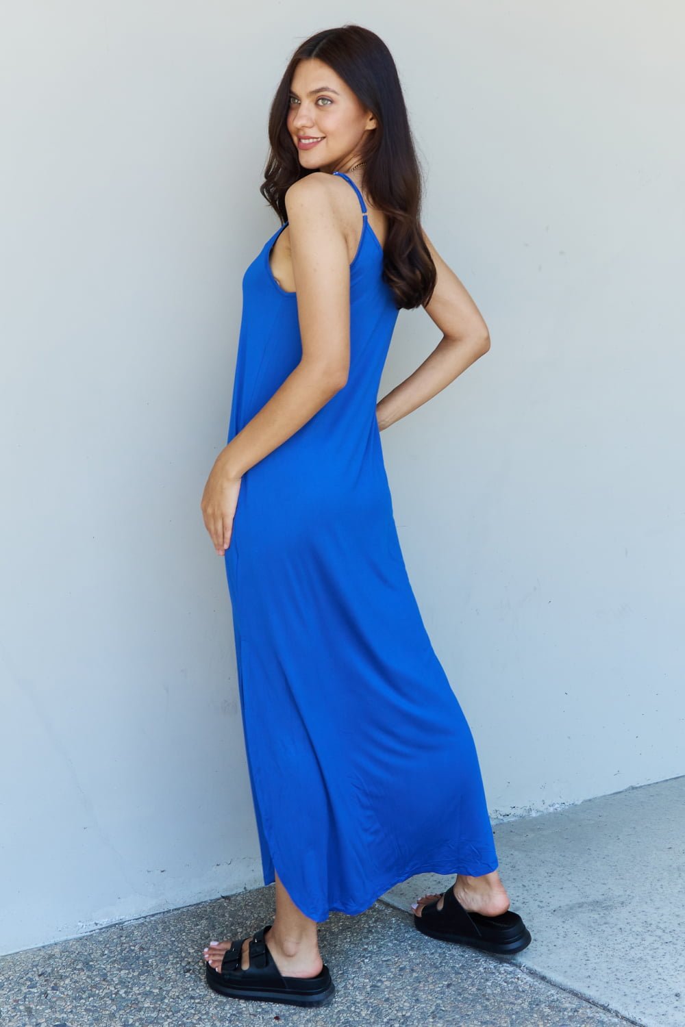 Women's - Good Energy Cami Side Slit Maxi Dress in Royal Blue - GirlSavvi