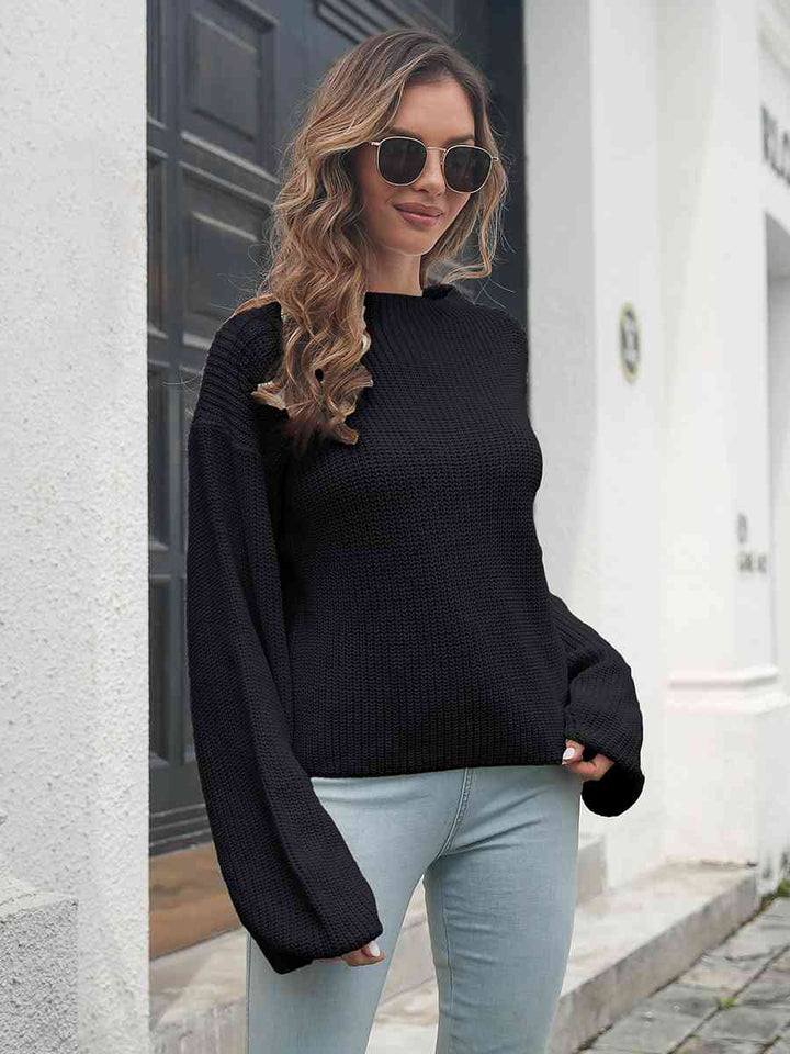 Women’s - Round Neck Dropped Shoulder Sweater - GirlSavvi