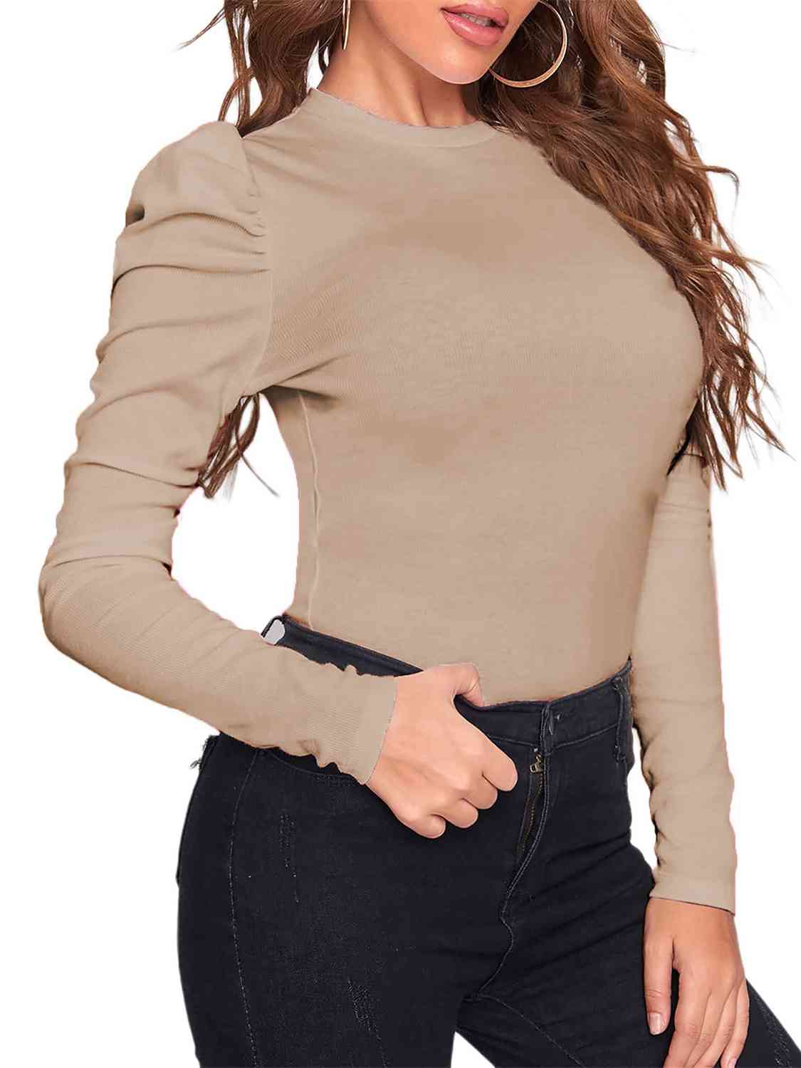 Women’s Round Neck Leg - Of - Mutton Sleeve Top - GirlSavvi